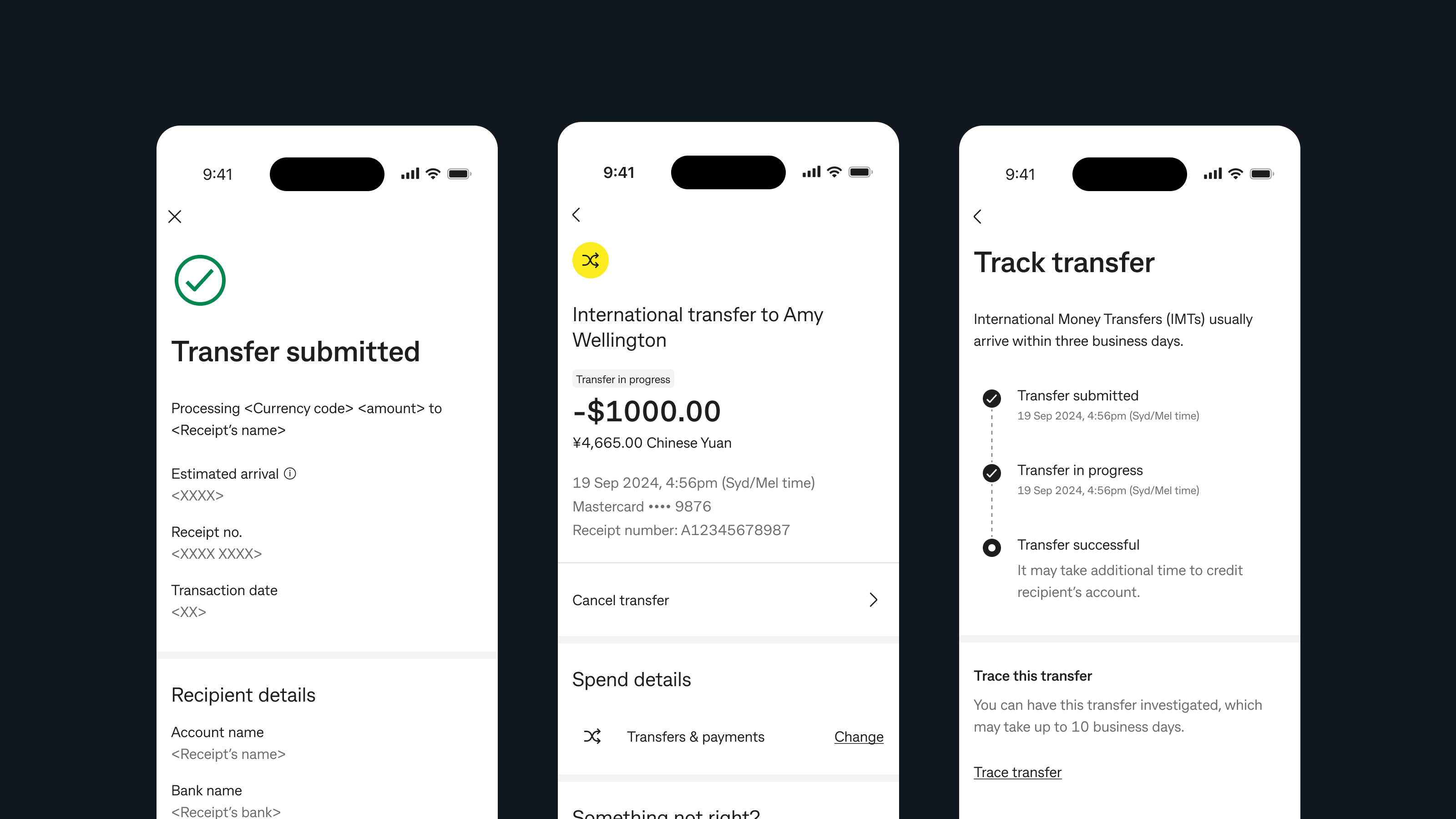 Dandelion transfer confirmation and tracking states